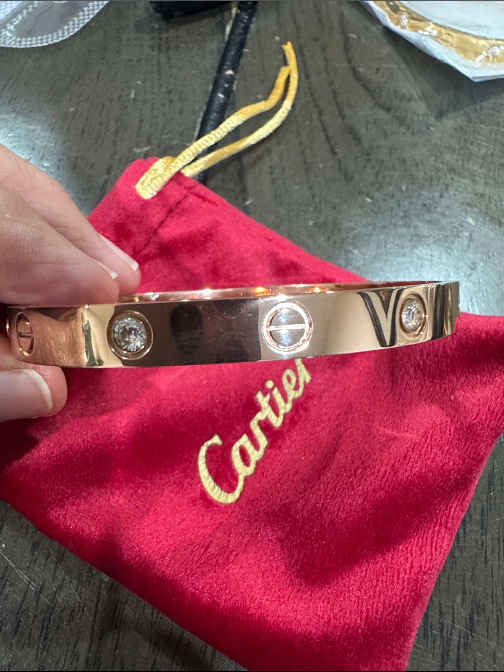 Source Unknown Rose Gold Bracelet with Clear Stone Accents